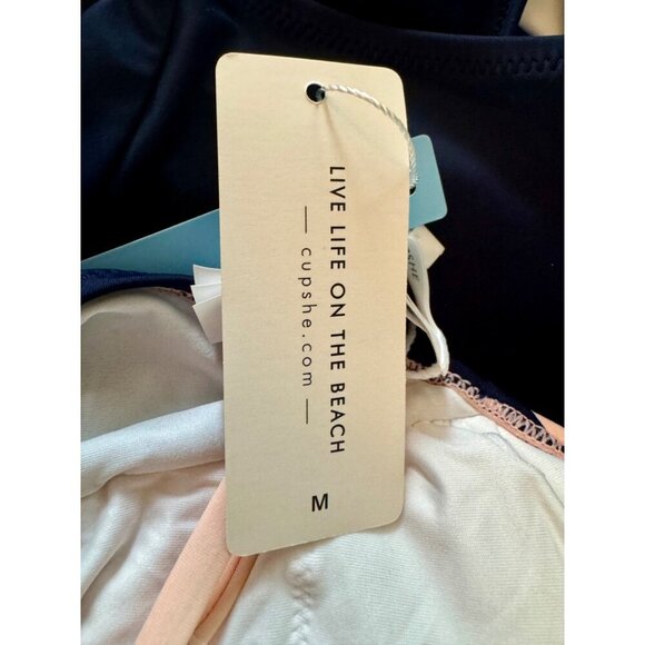 Cupshe Triple Color Block V Neck One Piece Swimsuit Cross Back Medium NE… - Picture 7 of 10